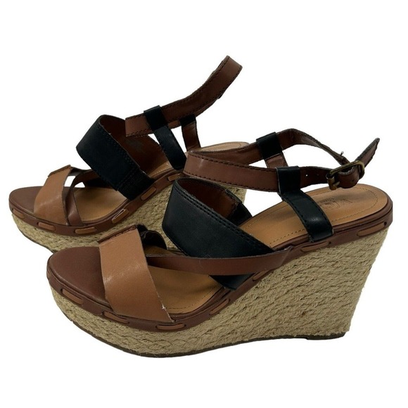 Victor Alfaro Women Brown Leather Wedge Heel Sandals Size 7.5 Note Flaw - Picture 3 of 16